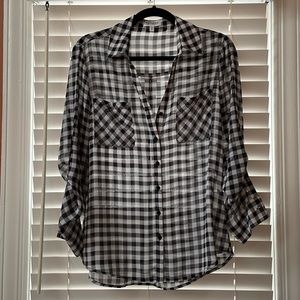 Express lightweight blouse black and white plaid